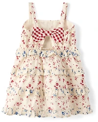 Girls Floral Ruffle Bow Back Dress - Nantucket Charm