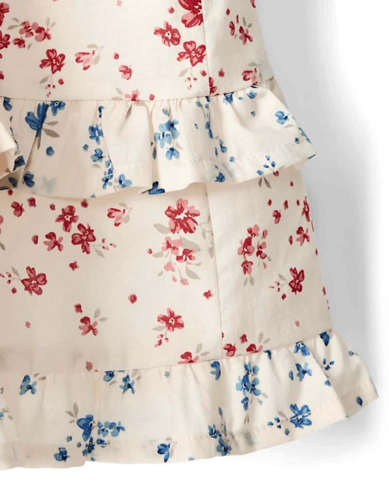 Girls Floral Ruffle Bow Back Dress - Nantucket Charm