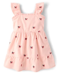 Girls Embroidered Flag Seersucker Tiered Dress - Nantucket Charm