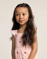 Girls Embroidered Flag Seersucker Tiered Dress - Nantucket Charm