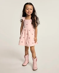 Girls Embroidered Flag Seersucker Tiered Dress - Nantucket Charm