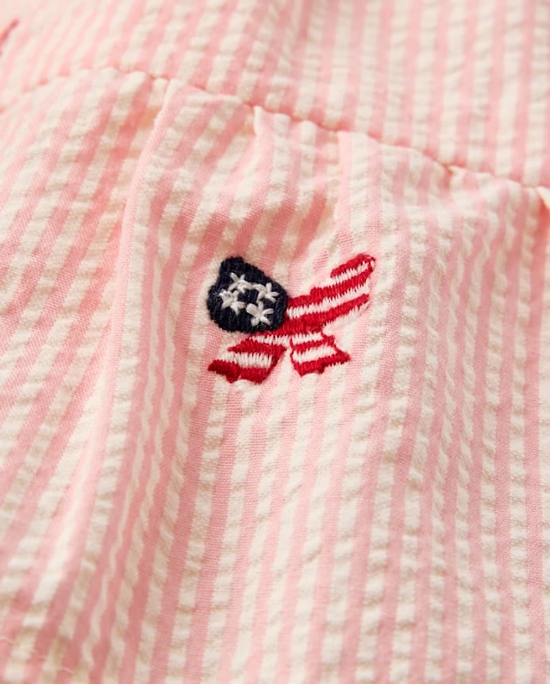 Baby Girls Embroidered Flag Seersucker Tiered Dress - Nantucket Charm