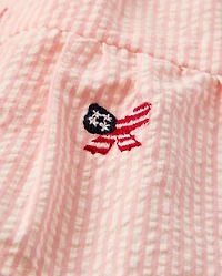 Baby Girls Embroidered Flag Seersucker Tiered Dress - Nantucket Charm