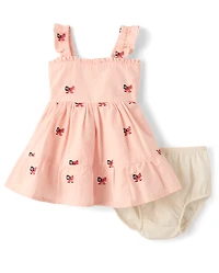 Baby Girls Embroidered Flag Seersucker Tiered Dress - Nantucket Charm