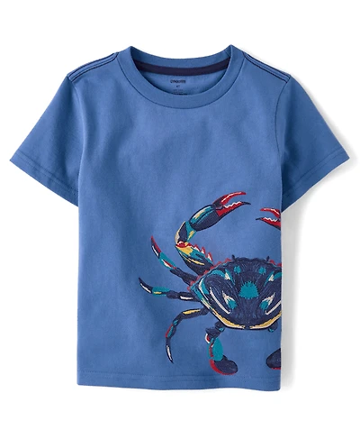 Boys Embroidered Crab Top - Driftwood Bay