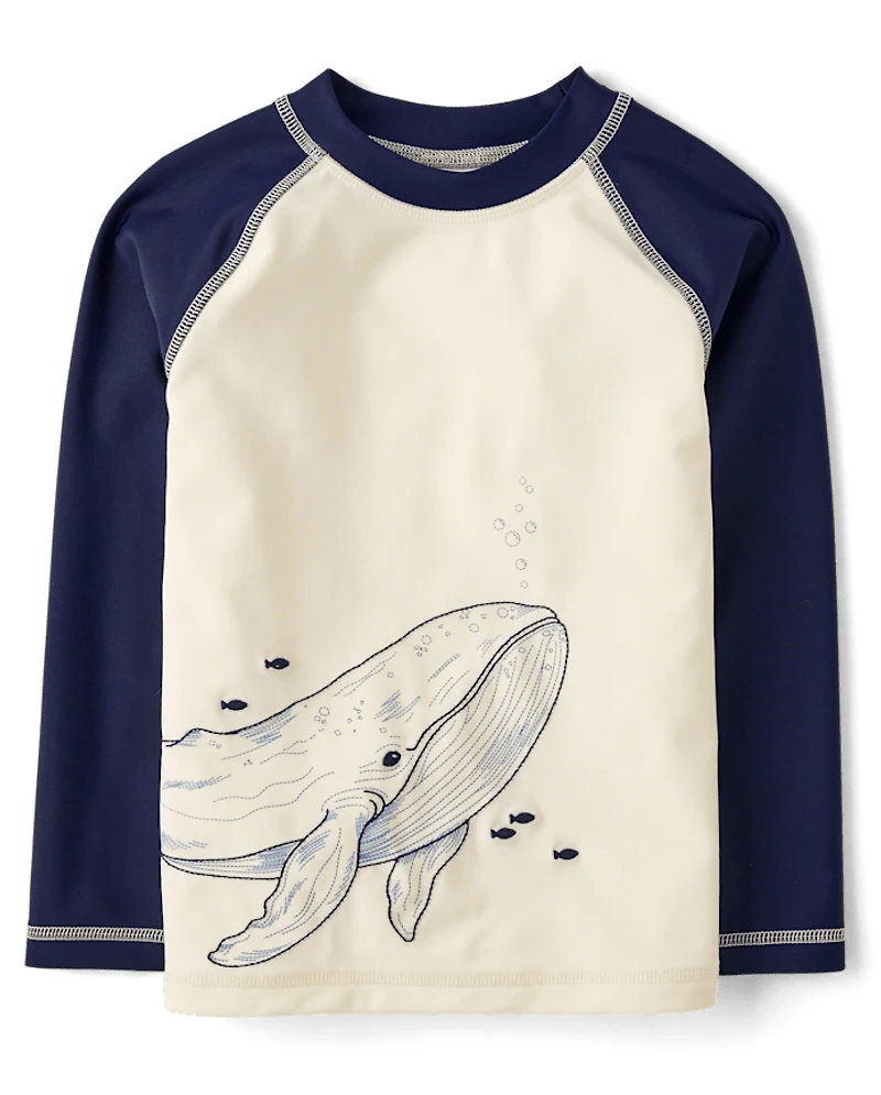 Boys Embroidered Whale Rashguard - Swim Shop