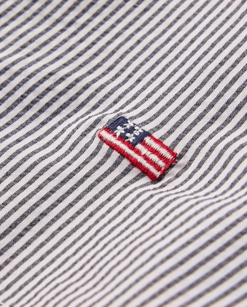 Boys Embroidered Flag Seersucker Swim Trunks - Shop