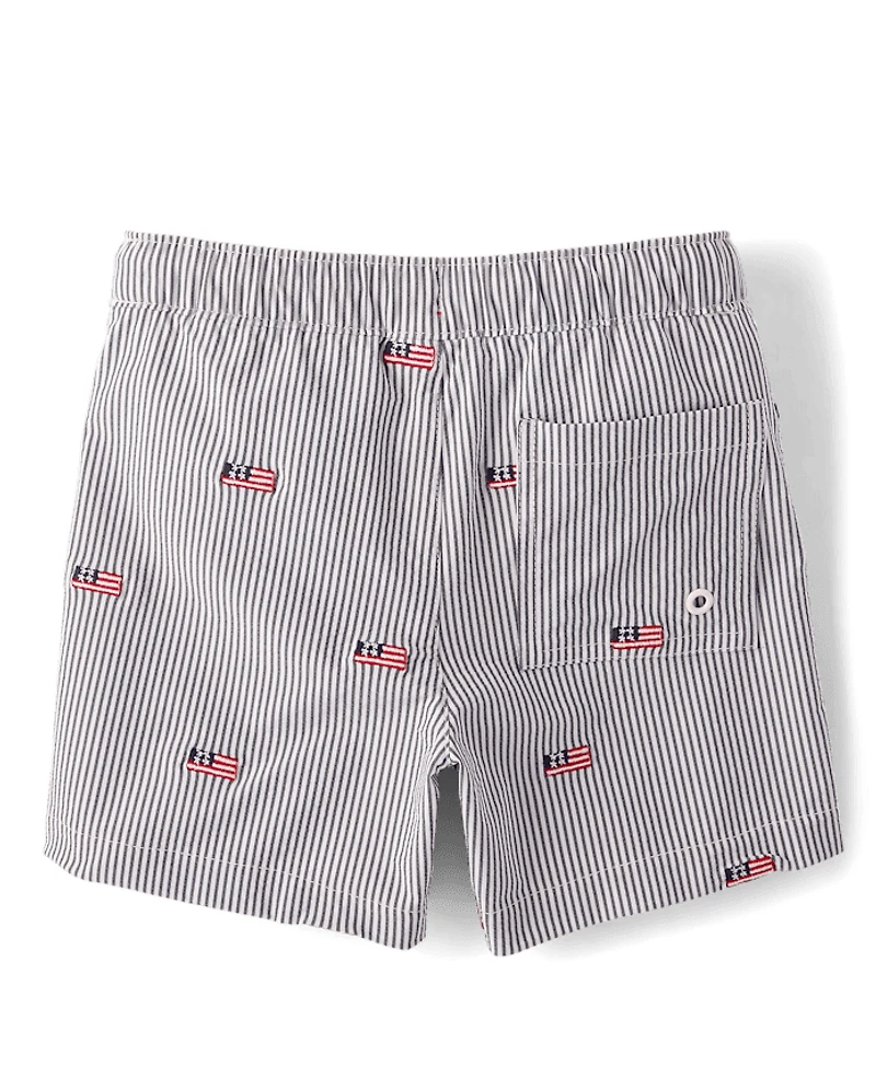 Maillot de bain garçon en seersucker brodé drapeau - Boutique maillots