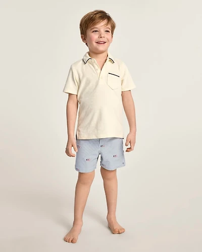 Boys Embroidered Flag Seersucker Swim Trunks - Shop