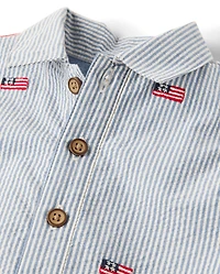 Baby Boys Embroidered Flag Seersucker Romper - Nantucket Charm
