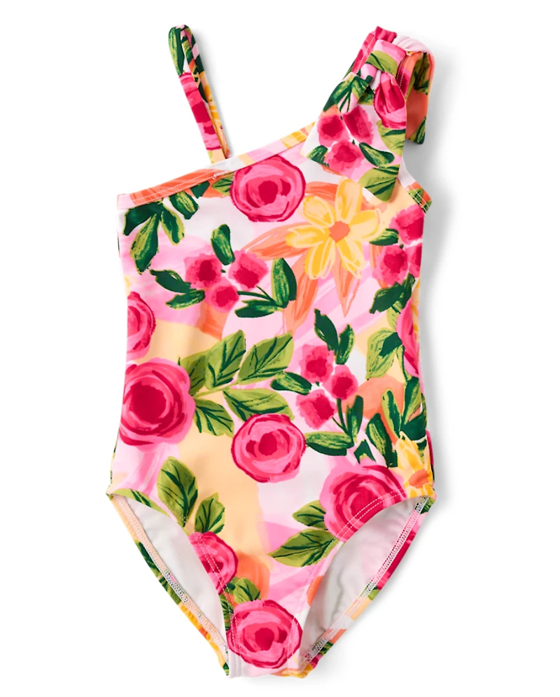 Maillot de bain une pièce asymétrique à nœud floral pour fille - Boutique maillots