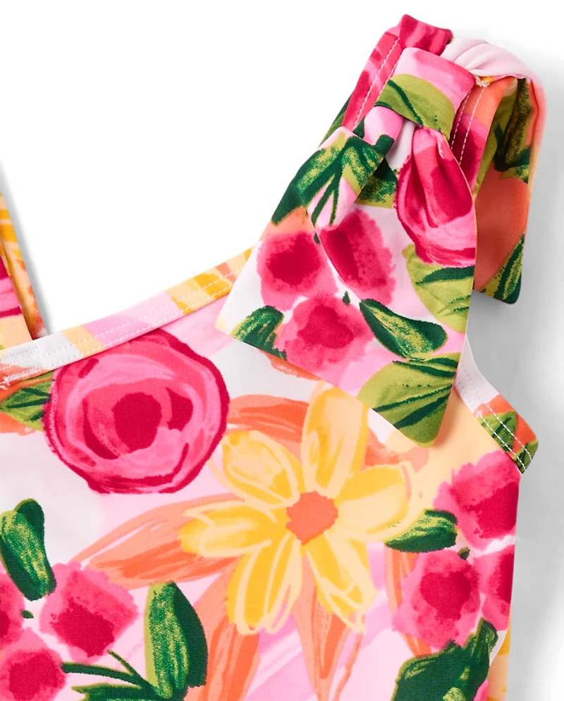Maillot de bain une pièce asymétrique à nœud floral pour fille - Boutique maillots
