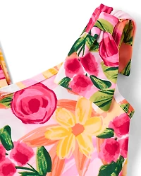 Maillot de bain une pièce asymétrique à nœud floral pour fille - Boutique maillots