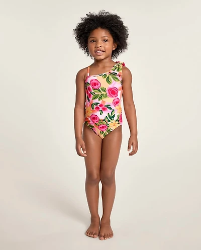 Girls Floral Bow One Shoulder Piece Swimsuit - Swim Shop