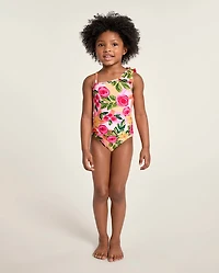 Girls Floral Bow One Shoulder Piece Swimsuit - Swim Shop