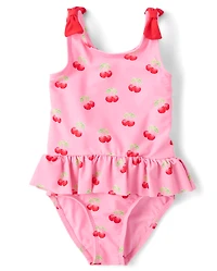 Girls Cherry Bow Ruffle One Piece Swimsuit - Swim Shop