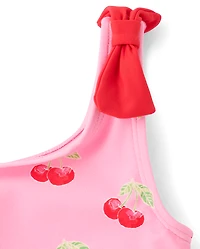 Maillot de bain une pièce à volants et nœud cerise pour fille - Boutique maillots