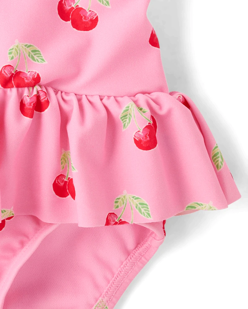 Girls Cherry Bow Ruffle One Piece Swimsuit - Swim Shop