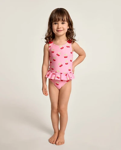 Girls Cherry Bow Ruffle One Piece Swimsuit - Swim Shop