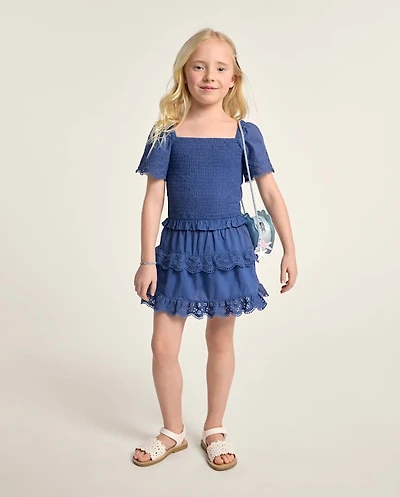 Girls Embroidered Eyelet Tiered Skort - Driftwood Bay