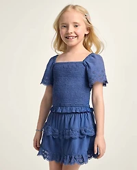 Girls Embroidered Eyelet Smocked Top - Driftwood Bay