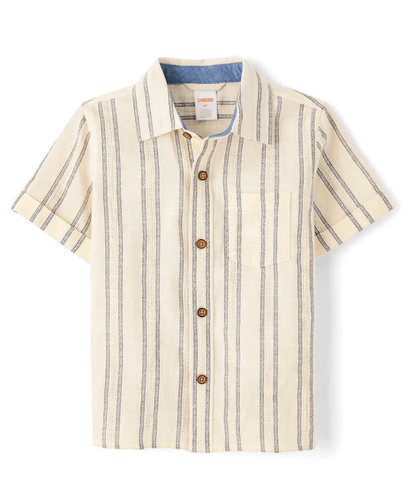Boys Striped Textured Button Up Shirt