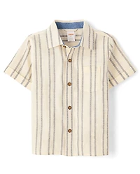 Boys Striped Textured Button Up Shirt