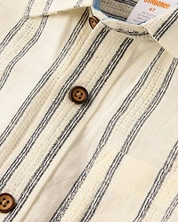 Boys Striped Textured Button Up Shirt