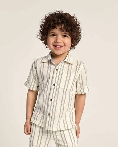 Boys Striped Textured Button Up Shirt