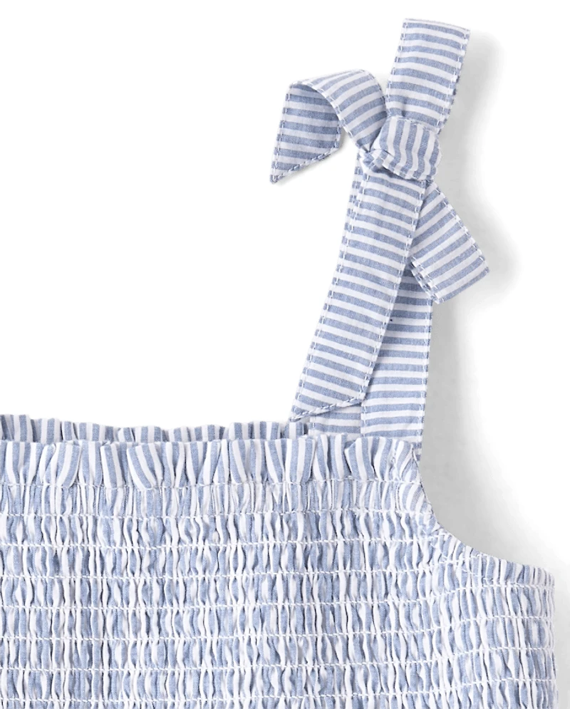 Robe rayée à œillets brodés et nœud papillon pour fille - Driftwood Bay