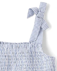 Robe rayée à œillets brodés et nœud papillon pour fille - Driftwood Bay