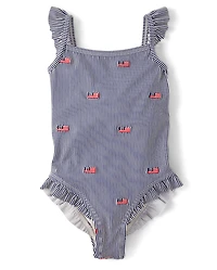 Girls Embroidered Flag Flutter One Piece Swimsuit - Swim Shop