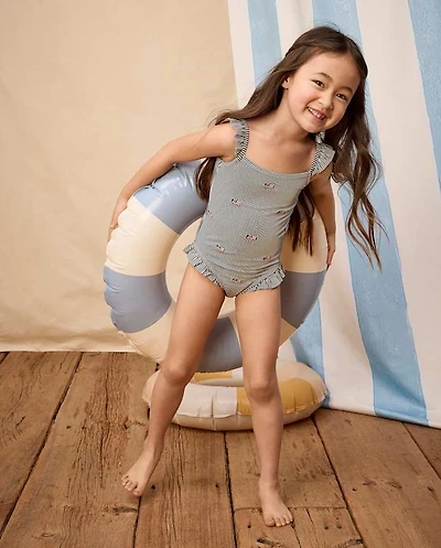 Girls Embroidered Flag Flutter One Piece Swimsuit - Swim Shop