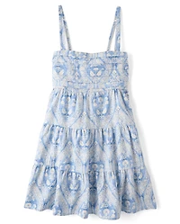 Robe à volants en Lin mélangé motif cachemire pour femme et fille - Collection