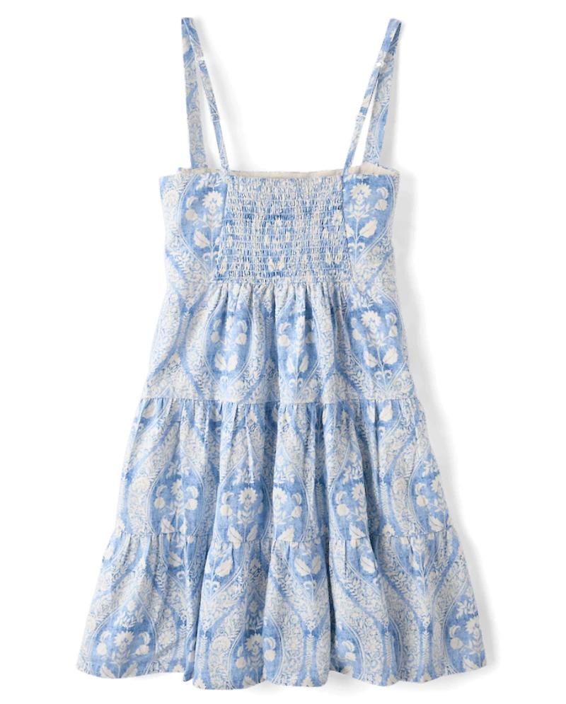 Robe à volants en Lin mélangé motif cachemire pour femme et fille - Collection