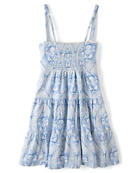 Robe à volants en Lin mélangé motif cachemire pour femme et fille - Collection