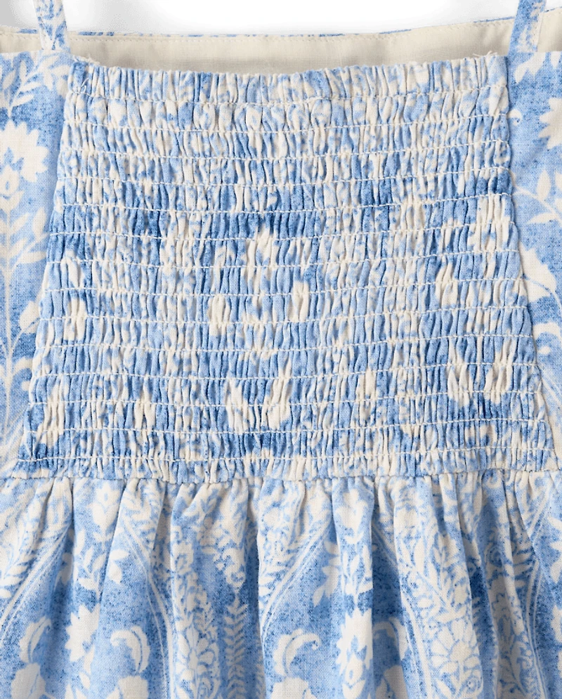 Robe à volants en Lin mélangé motif cachemire pour femme et fille - Collection