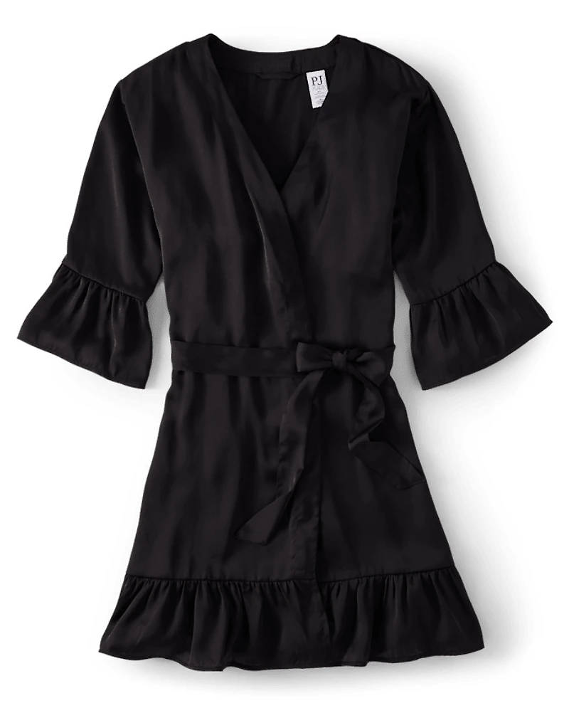 Womens Ruffle Satin Robe