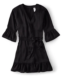 Womens Ruffle Satin Robe