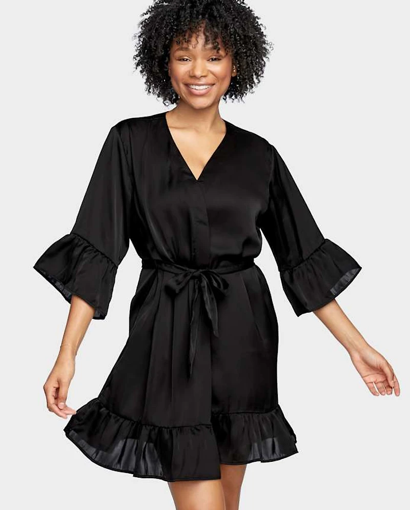 Womens Ruffle Satin Robe