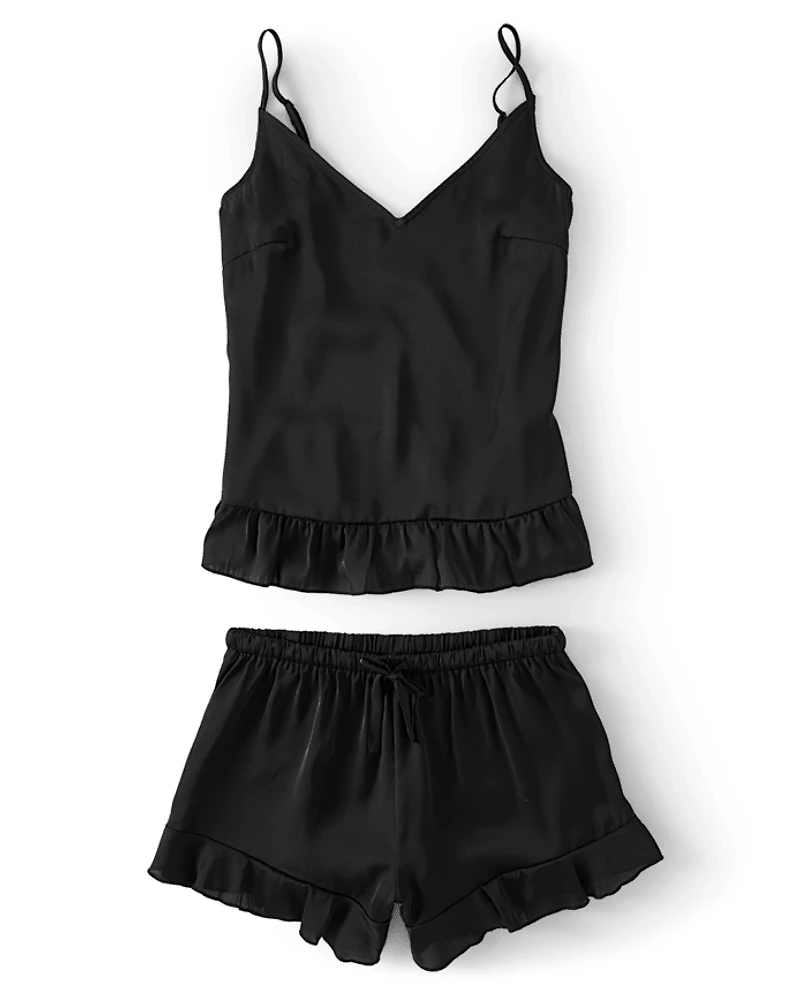 Womens Ruffle Satin Pajamas