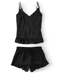 Womens Ruffle Satin Pajamas