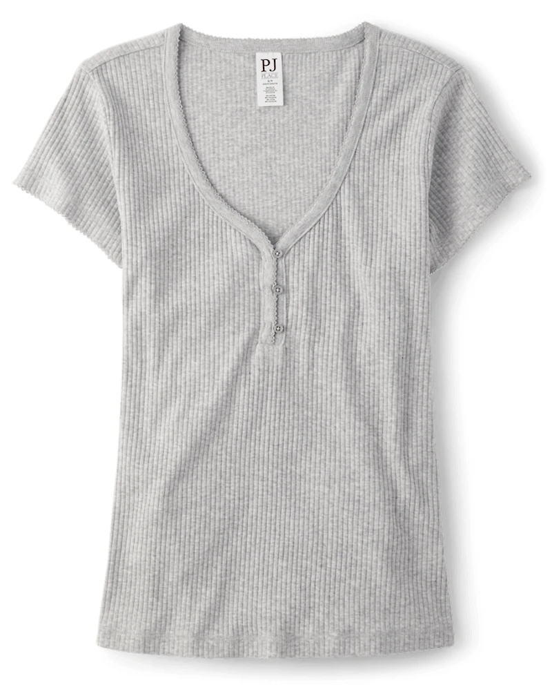 Womens Ribbed Henley Pajama Top