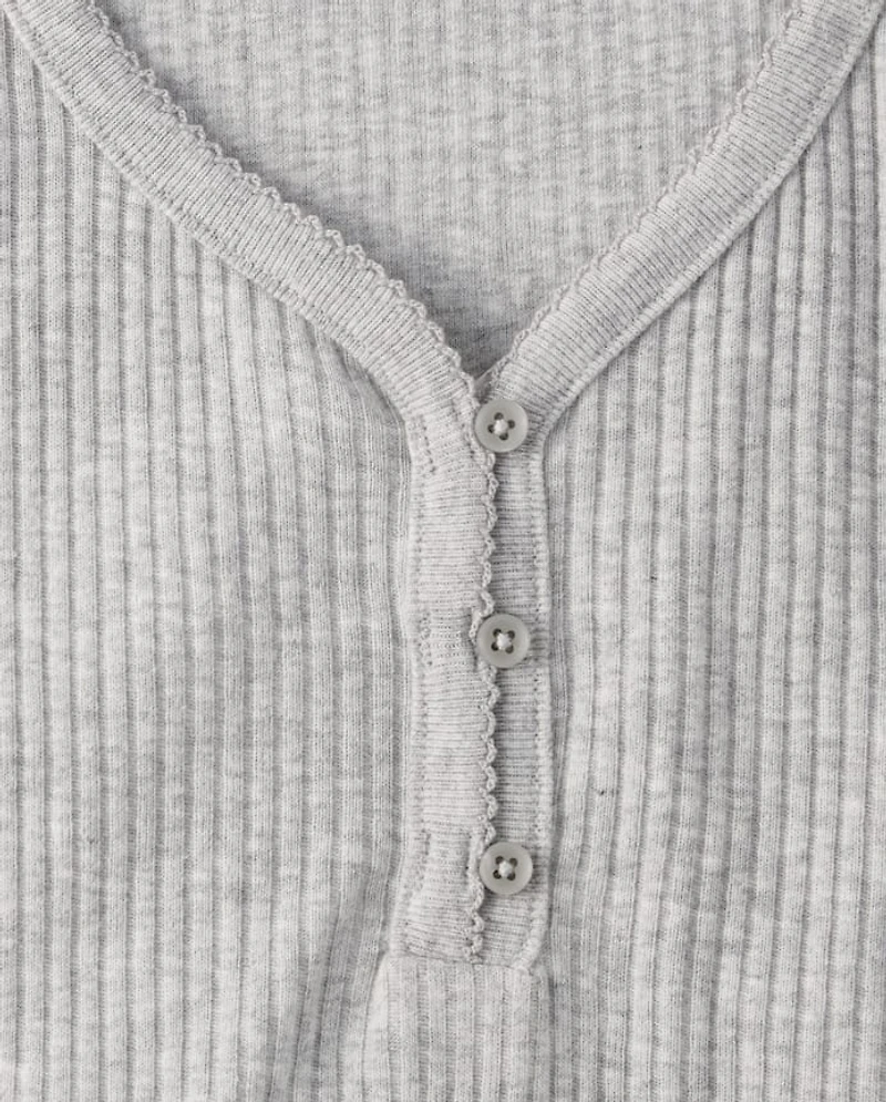 Womens Ribbed Henley Pajama Top
