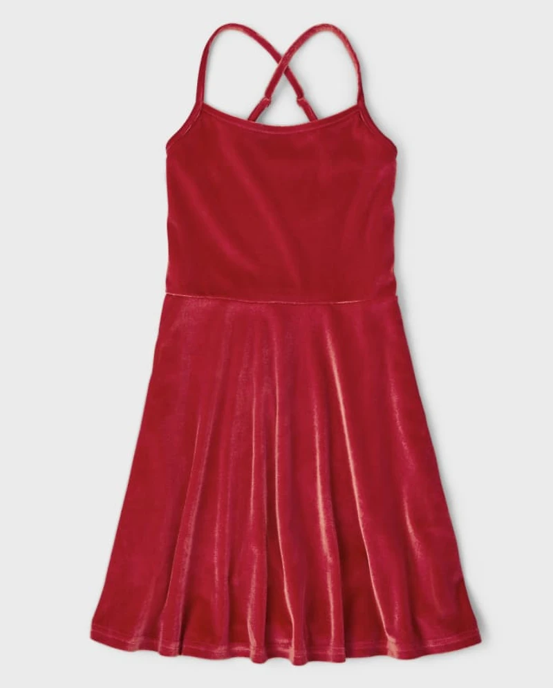 Tween Girls Velour Strappy Skater Dress