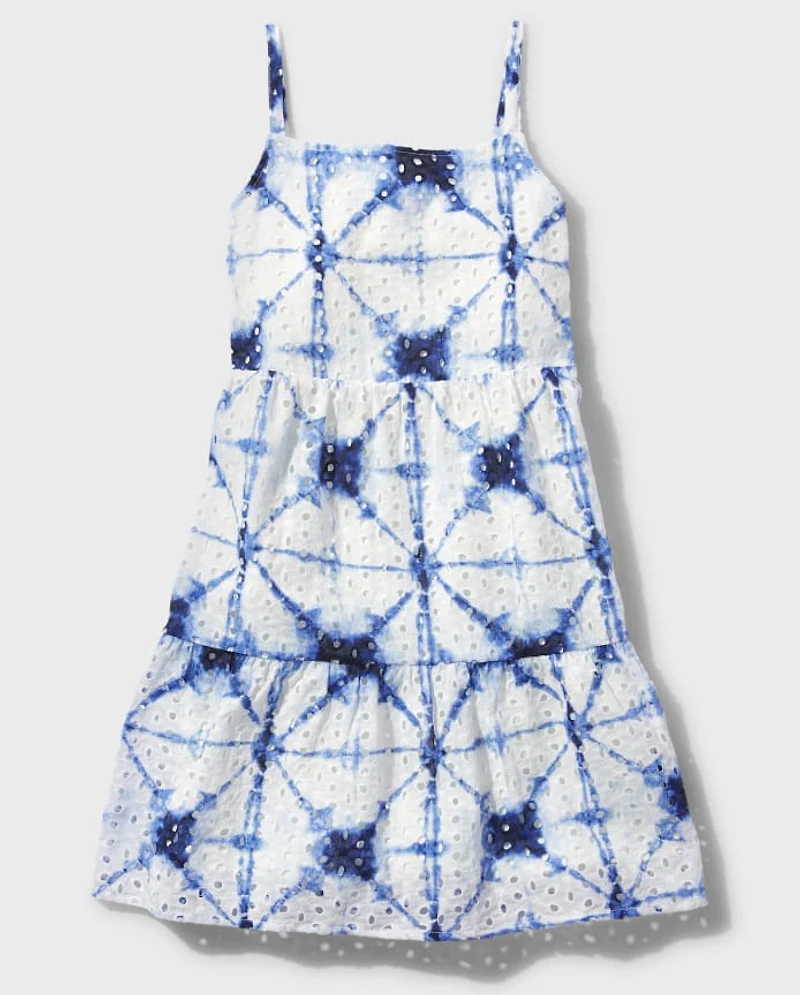 Tween Girls Tie Dye Eyelet Tiered Dress