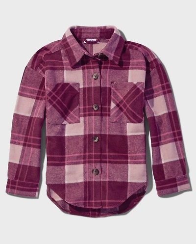 Tween Girls Plaid Oversized Shirt Jacket