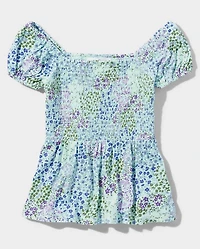 Tween Girls Floral Smocked Peplum Top