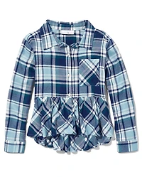 Tween Girls Plaid Peplum Button-Down Shirt