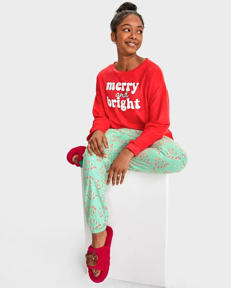 Tween Girls Merry And Bright Fleece Pajamas